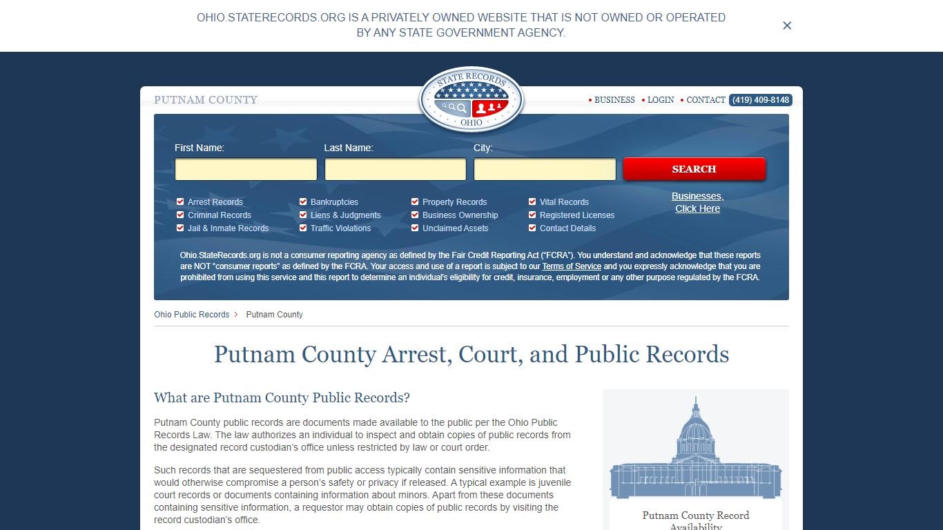 Putnam County Arrest, Court, and Public Records